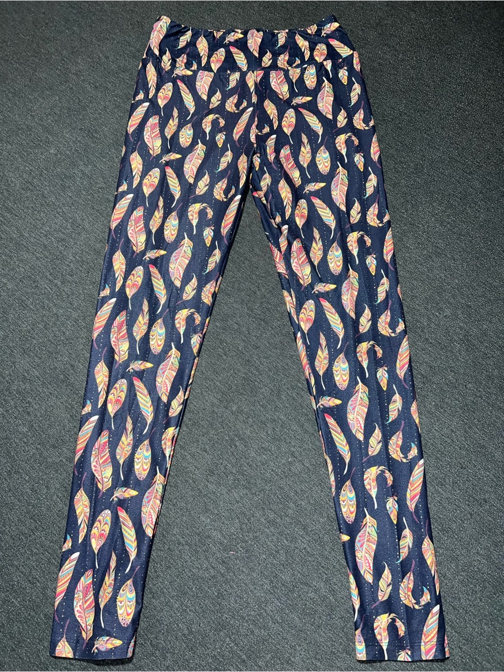 Kids Navy Feather-Print Stretch Leggings